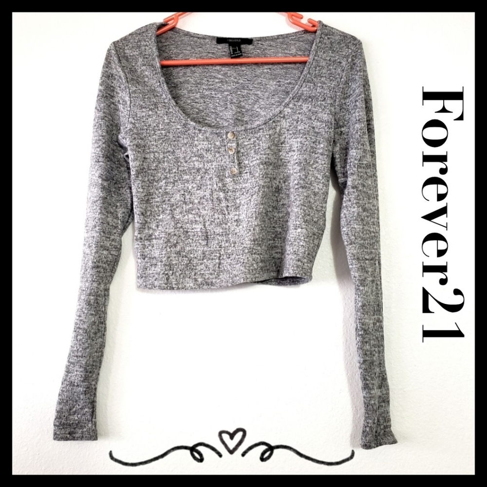 $  (3/$15) Forever21:Size:L/Gray Longsleeve Crop Top